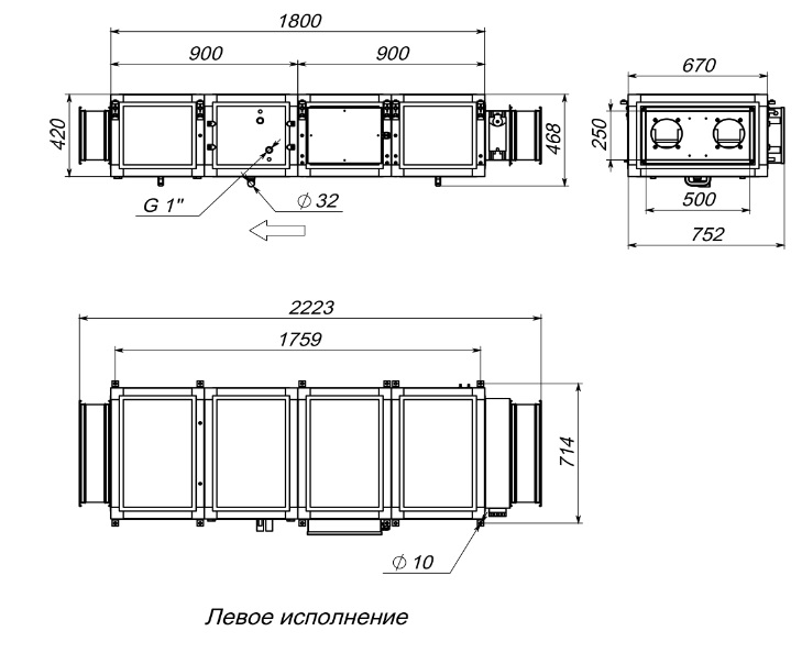 Габаритные и присоединительные размеры Breezart 2000 Lux W